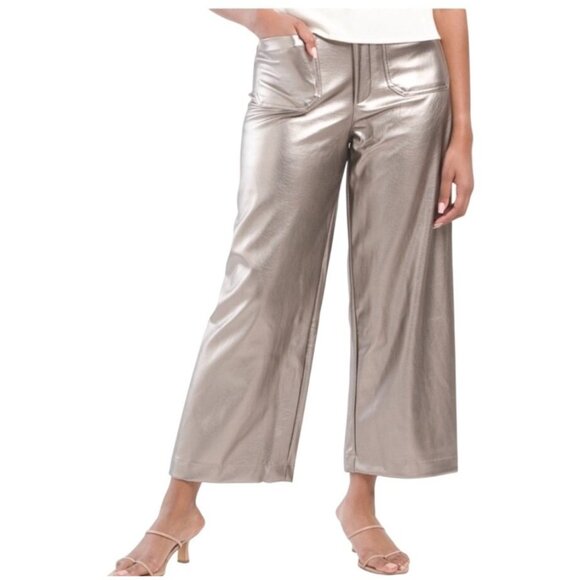 CeCe Womens Black Faux Leather Cropped Metallic Wide Leg Pants Black XL - Picture 16 of 16